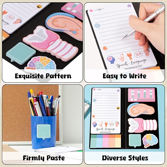 B1ykin Sticky Notes Set, Cartoon Theme Cute Self-Stick Notes Pad Speech Therapy SLP Appreciation Gifts, Self-Adhesive Writing Memo Pages Sticky Notepad for School Office (Speech Language Pathologist)