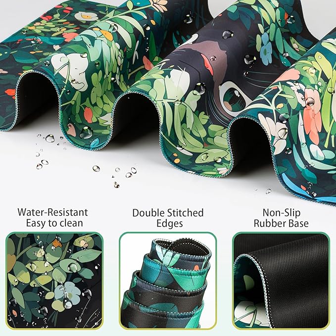 Mouse Pad Anime, Mouse Pad with Wrist Rest, 4-in-1 XXL Large Desk Mat +Mousepad with Gel Wrist Support+Keyboard Wrist Rest+Coaster, Ergonomic Gaming Cat Desk Pad, Funny Cute Office Desk Accessories