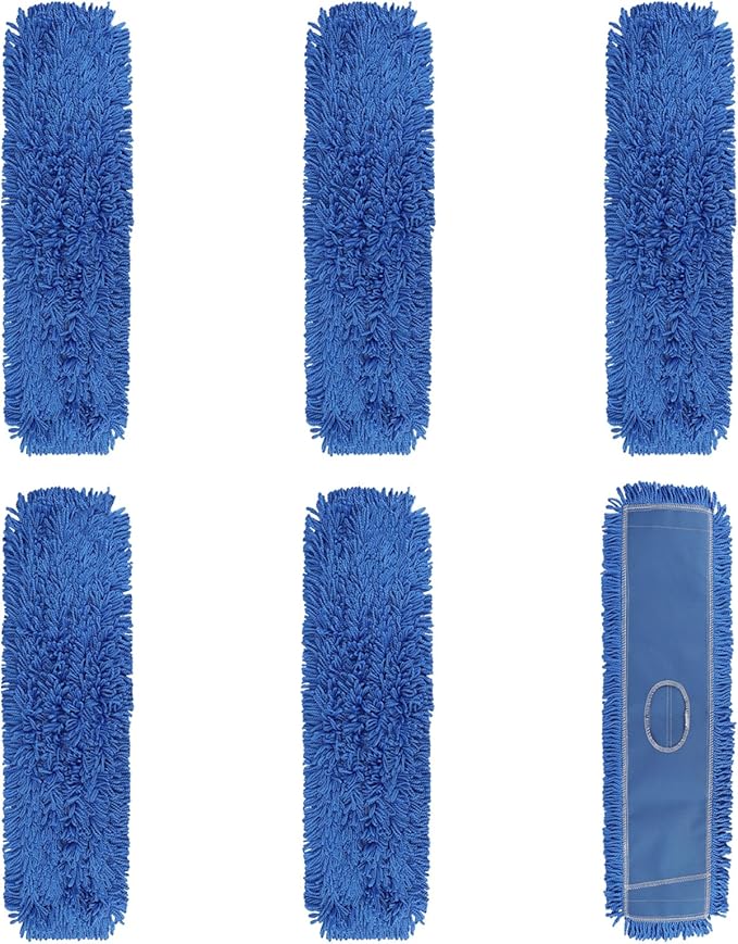 Commercial 36 Inch Dust Mop Head: Replacement Heavy-Duty Sweeper and Janitorial Industrial Dust Mop Head for Floor Cleaning, Office, School, Restaurant, Hospital (Blue - 6 Pack)