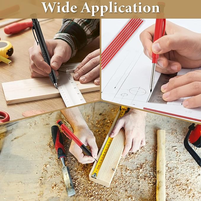 OwnMy Mechanical Carpenter Pencil Set - 3 Carpenter Pencils with 36PCS 2.8mm Refills & Built-in Sharpener, Heavy Duty Construction Pencils Deep Hole Marking Pencil for Woodworking