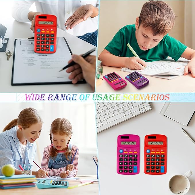 Blcculi 12 Pack Pocket Mini Calculators,Pocket Size Basic Calculators,Solar Battery Dual Power Function Calculator,8 Digit Display Small Calculator for Students Kids Home Office(6 Colors)