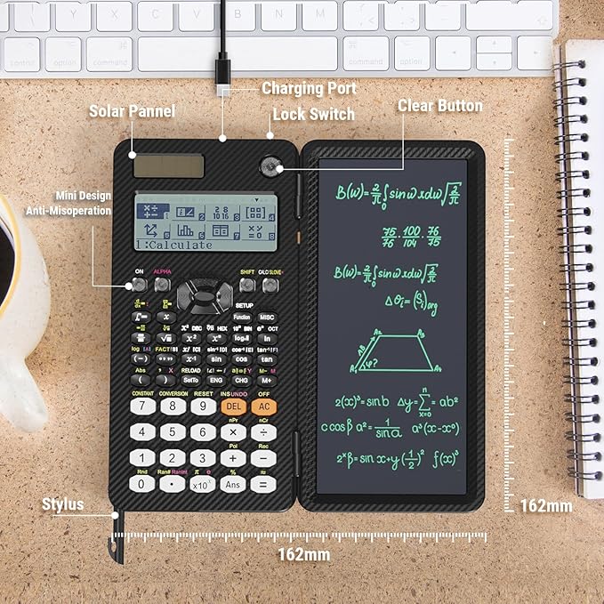 NEWYES Scientific Calculator Rechargeable, with Writing Tablet and Pen, 552 Functions for Students and Professionals in Mathematics, Physics and Engineering