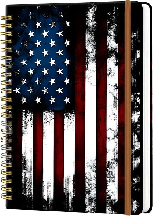 Spiral Journal Notebook for Women, Hardcover A5 College Ruled Notebook, 60 Sheet, Thick Paper, Cute Lined Journal for School, Office & Work, 6 x 8.4 in(Vintage American Flag)