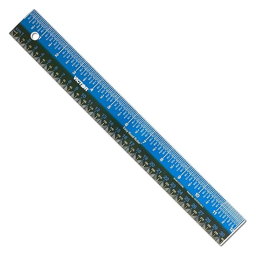 Victor EZ12PBL Plastic Dual Color 12 Inch Easy Read Ruler with Inches, Centimeters and Millimeters Measurements, Blue/Black