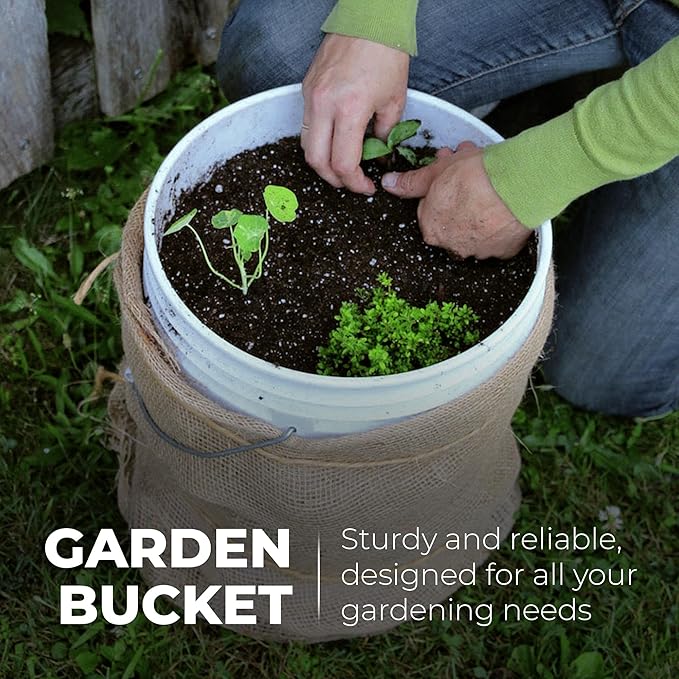 5-Gallon White Bucket Pail Container with Lid Food Grade Heavy-Duty Extra Durable Metal Handles with Plastic Grip for Easy Carrying Multi-Use Easy Stack and Store BPA Free