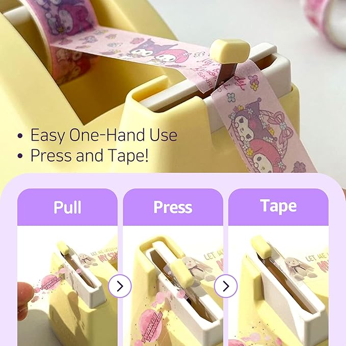 Cute Safety Tape Dispenser (Blue) 1" Core - Easy, One-Hand Use Tape Roller with Hidden Blade and Non-Skid Pad - Cute School and Office Supplies - Refillable - Tape Included