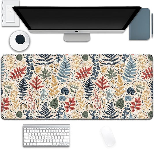 Bohemian Leaves Mouse Pad,Large Vintage Abstract Mousepad Desk Pad with Stitched Edges,Non-Slip Waterproof Rubber Base Mouse Mat for Office Computer Keyboard Laptop Home(27.5x11.8 in)