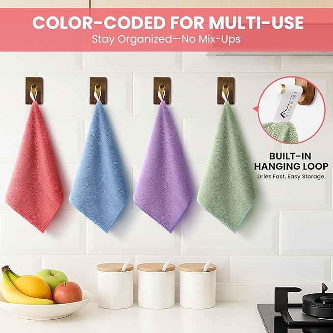 Microfiber Cleaning Cloth, 34 Pack Assorted Color Cleaning Rags for Housekeeping, Colorful Reusable Microfiber Towels for Car, Kitchen, Bathroom and Household Cleaning Supplies, 11.8"X11.8"