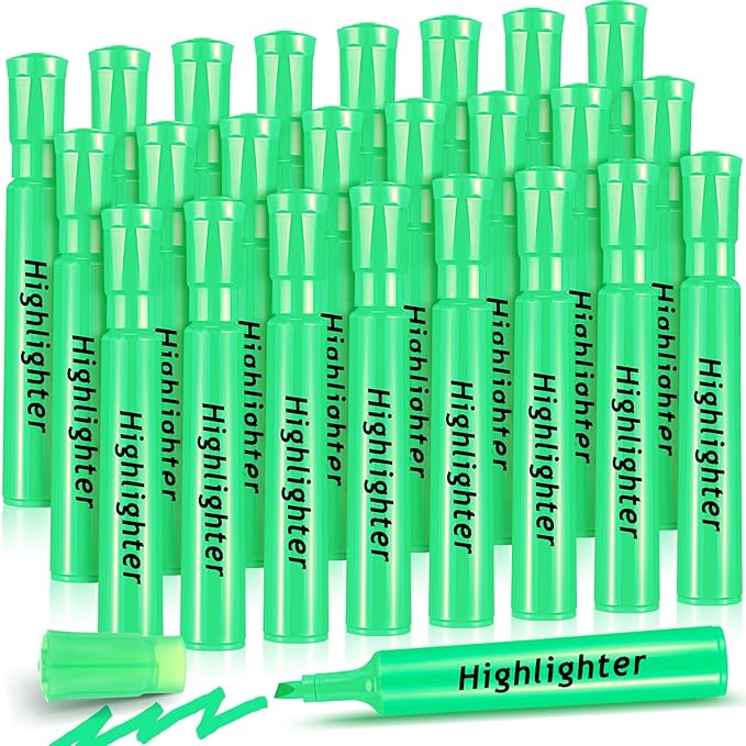 Qilery 24 Pack Tank Style Highlighters Chisel Tip Highlighters Bulk Colored Markers for Adult Coloring, Home Office Supplie(Green)