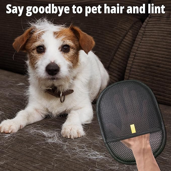 Pet Hair Removal Glove for Cats & Dogs - Reusable Electrostatic Pet Hair Remover Tool for Furniture, Couch, Carpet, Clothing & Car Seats - Pink and Black