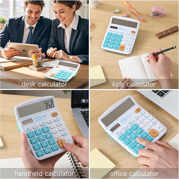 Meichoon Large Calculator Orange Office Solar Dual Power Financial Dedicated 12 Digit Display Large Standard Function Desktop Business Calculator Multifunctional KA08