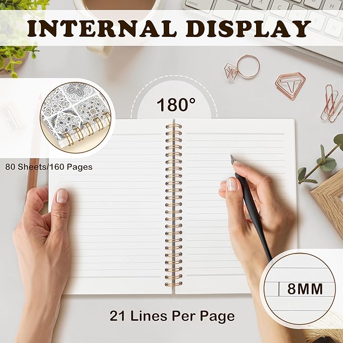 URLLUAE Vintage Boho Ethnic Moroccan Notebook, Neutral Floral Journals for Women Men, Boho Aesthetic Spiral Notebook Journals for Work School, Retro Office Supplies Gifts, 5.5x8.3 Inch