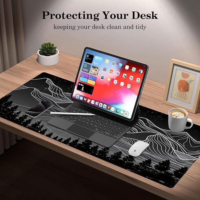 Mountain Desk Pad Protector, Stitched Edges Mouse Pad, Large Office Desk Mat, Non-Slip Desk Blotter, Laptop Desk Pad, Desk Writing Pad for Office and Home (31.5" x 15.7")