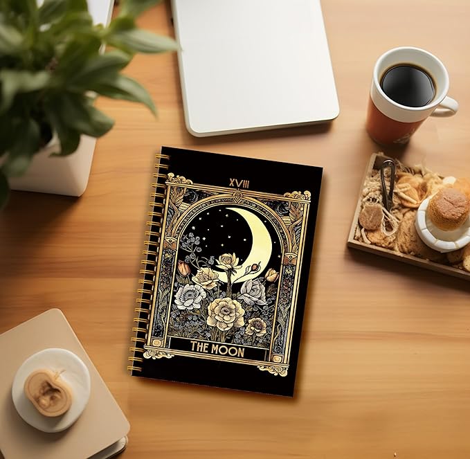 Tarot Card Notebook Journal - The Moon Tarot Notebook, 5.5×8.3 Tarot Spiral Bound Notebook Aesthetic with 164 Pages, Witch Journal, Witch Gifts