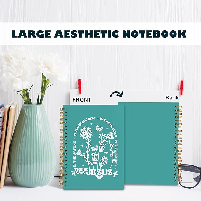 BearCake Boho Floral Christian Notebook Journal, Christian Gifts for Women, Bible Notebooks for Note Taking, Bible Journaling Notebook, There Was Jesus Hardcover Spiral Notebook 5.5x8.3 Green 1