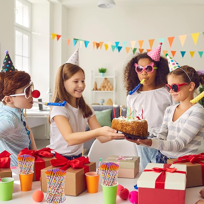 Kolewo4ever 200Pcs Happy Birthday Pencils - Bright Wooden Pencils with Top Erasers for Kids & Adults - Party Favors & School Supplies