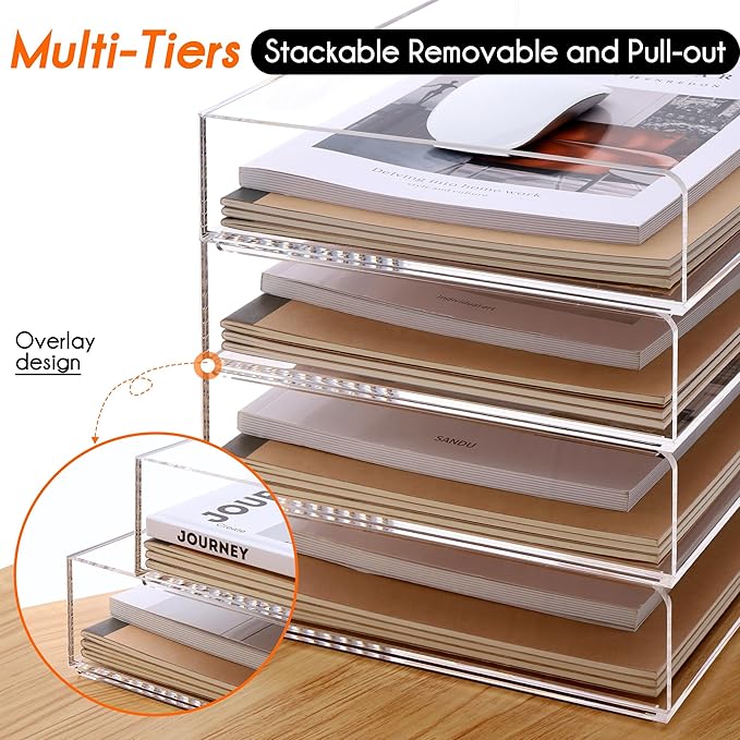 Paper Tray Organizer Clear Acrylic Desk Organizers and AccessoriesOffice Supplies Organization Stackable File Holder-Art Storage for School Classroom Workspace Letter Tray-2 Pack/2 Tier…