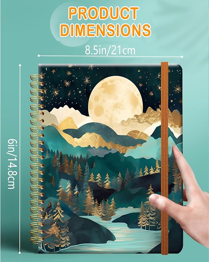 Ruled Spiral Writing Notebook,A5 Hardcover Lined College Journal for Women Lady Girl,Strong Twin-Wire Binding with Premium Paper,8.4" X 6",Perfect for School,Office,Home Gifts(mountain natural