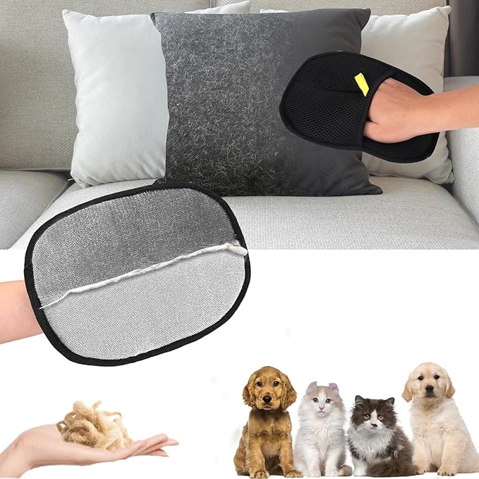 Pet Hair Remover Glove, Cat Grooming Gloves, Reusable Static Removal Glove for Pet Hair, Versatile Dog Grooming Gloves for Couch, Furniture, Carpet, Car Seat (2PCS)