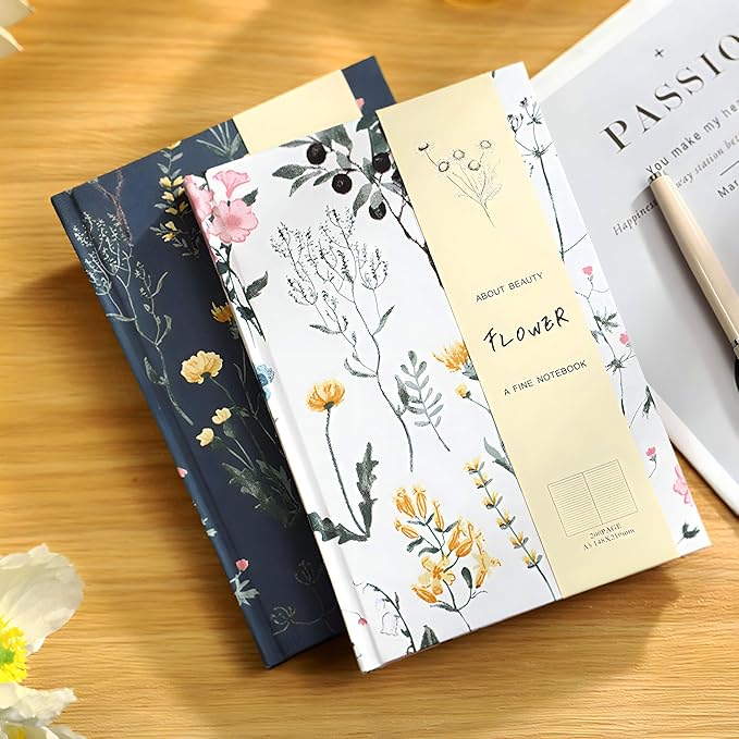 Floral Journal for women, Floret Hardcover Notebook, A5, 6x8, Medium Ruled Notebook, Lay-flat, Linen Journal, Notebooks for School, Writing Journal, Reading Journal, Garden Journal, White