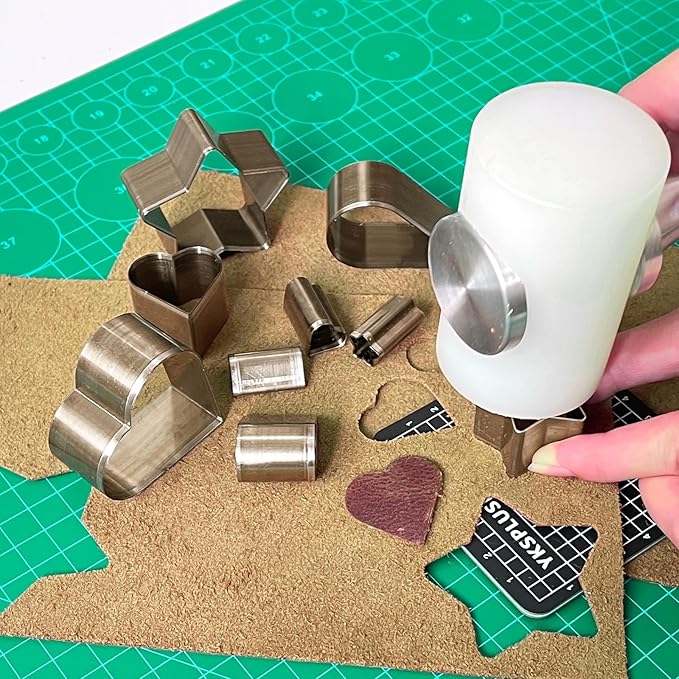9 Pcs Leather Hole Cutter Tool Set, 3 Sizes Heart Star Water Drop Cutters Tools Kit High Carbon Steel Heart Die Cutters, Leather Hole Punch Cutting Dies Kit for DIY Leathercraft