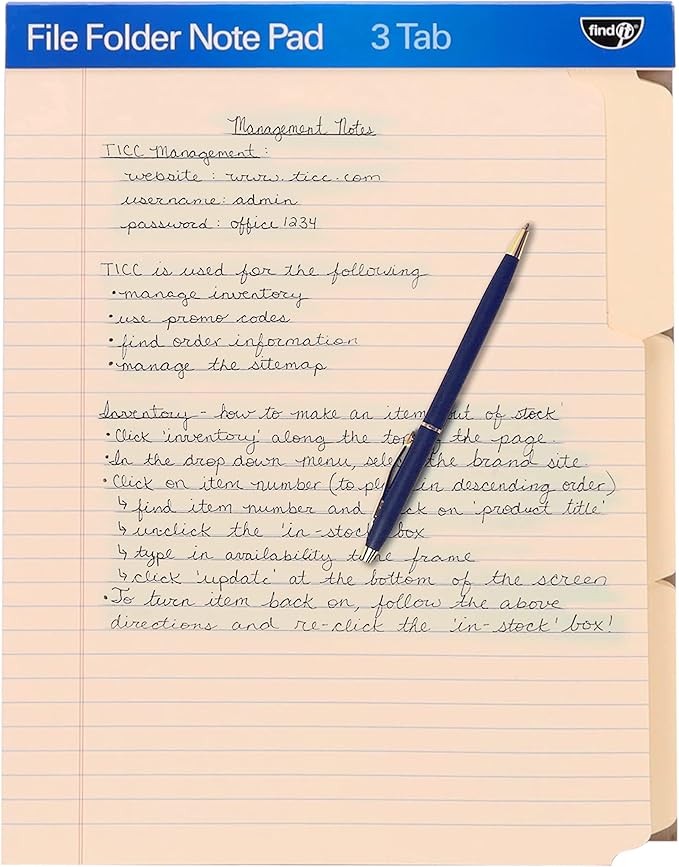 Find It File Folder Notepad - Pack of 72-9.5 x 12.5 Inch Notebook Organizer Folders for Filing, Document, and Clipboard Organization - Cream