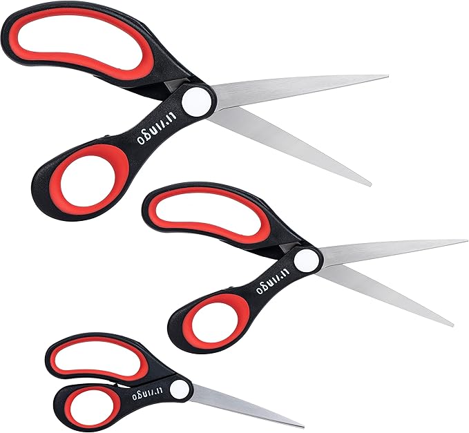LIVINGO All Purpose Scissors Set - 4 Pack Sharp Multipurpose Heavy Duty Shears for Kitchen Cooking Sewing Fabric Cutting Poultry Food Paper Craft Office Household School Multi Pack Utility Shears