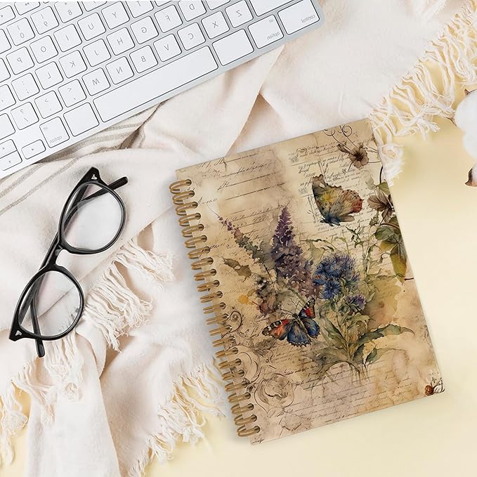Butterfly Journal, Butterfly Notebook, Vintage Butterfly Spiral Notebook, Butterfly Notebooks for School, Butterfly Gifts for Women, Butterfly Floral Spring Office Supplies Gifts, 5.5x8.3 Inch