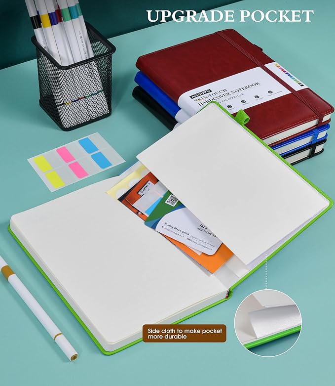 Lined Journal Notebook for Writing, A5 100 GSM Thick Paper, Leather Hardcover Journal for Woman Men, Travel Journal Diary 160 Pages(5.75'' X 8.38'' Lightgreen)