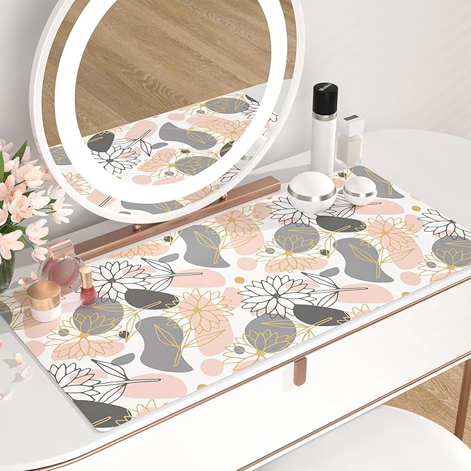 QiyI Large Mouse Pad, Extended Desk Mat for Desktop, PU Leather Waterproof Gaming Mousepad, Computer Desk Accessories Protector Writing Pads for School Office Home 31.5" x 15.7" - Line Art Flowers