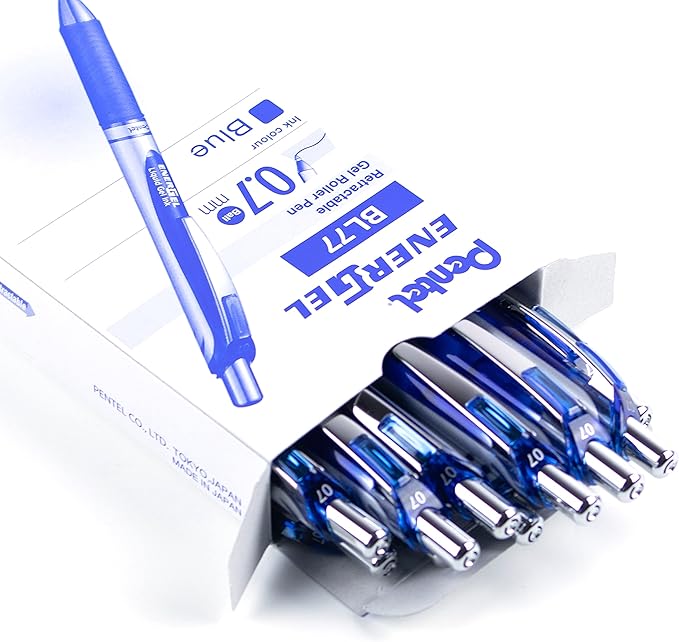 Pentel BL77-CO Energel XM Retractable Gel Pen with 0.7 mm Tip, 0.35 mm Line Width - Blue, Pack of 12