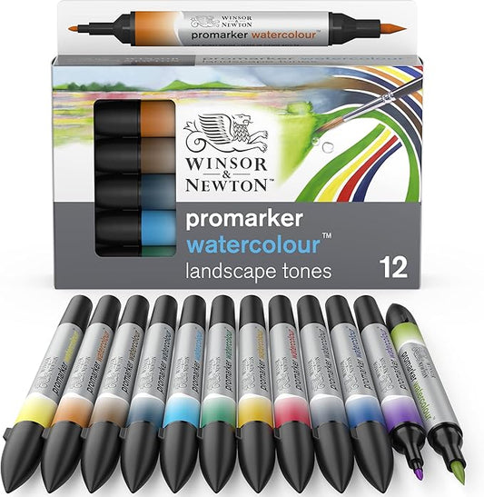Winsor & Newton ProMarker Watercolor Marker Set, 12 Count, Landscape Tones
