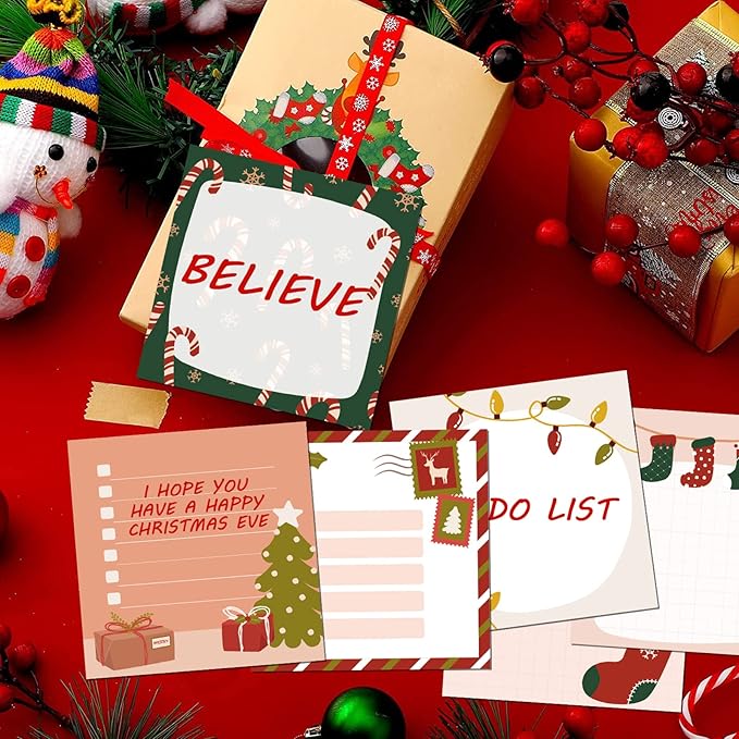 9 Pieces Christmas Sticky Note Christmas Candy Note Pads 450 Pieces of Christmas Santa Claus Notepad Self Adhesive Notebook Removable Memo Pads, 50 Sheets Each for Christmas School Office Home Present