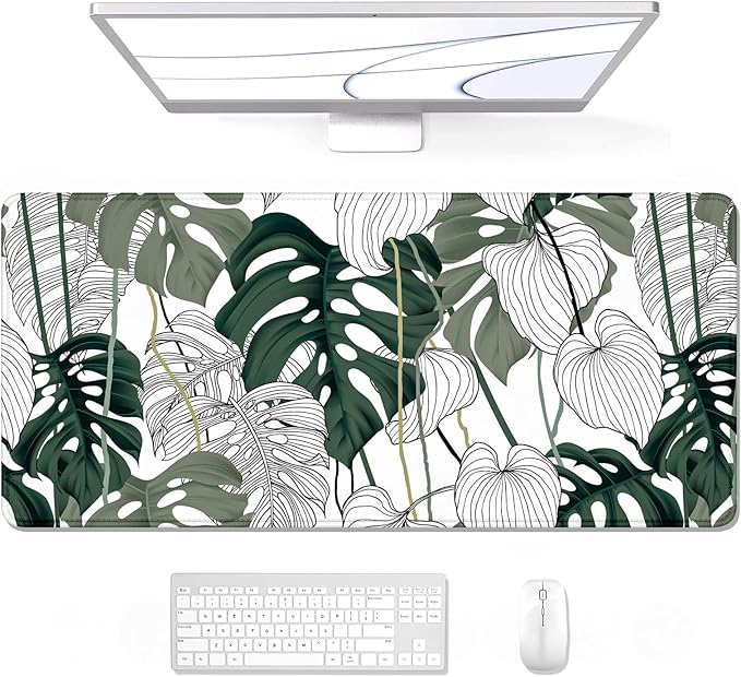 Auhoahsil Desk Mouse Pad, Large Gaming Mousepad, XXL Desk Pad, Extended Long Superior Micro-Weave Cloth Non-Slip Rubber Big Computer Mouse Mat for Gamer, Office & Home, 35" x 15", Abstract Monstera