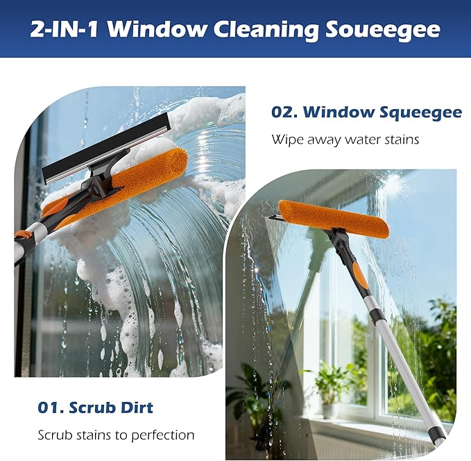 TONYINGO 26FT High Reach Duster Kits with 5-20FT Extension Pole, Cobweb Duster with Telescoping Pole, Washable Ceiling Fan Cleaner & Window Squeegee for Glass Surfaces & High Roof