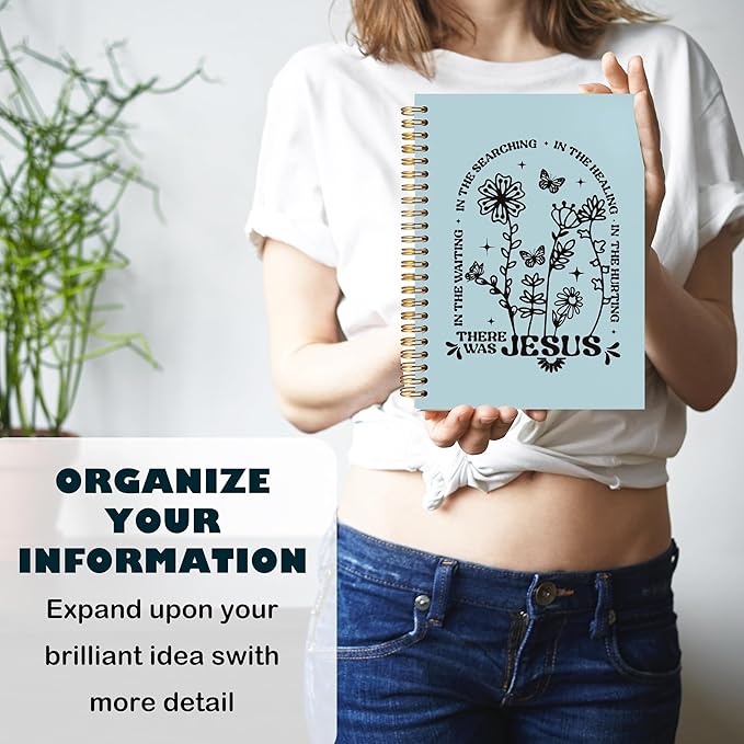 BearCake Boho Floral Christian Notebook Journal, Christian Gifts for Women, Bible Notebooks for Note Taking, Bible Journaling Notebook, Where the Jesus Hardcover Spiral Notebook 5.5x8.3 blue