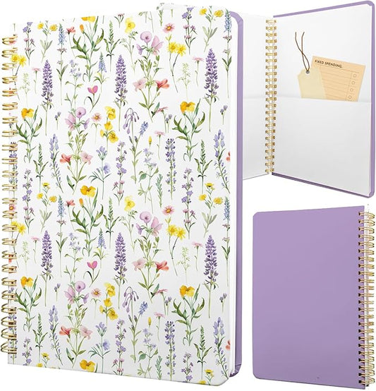 Cute Spiral Notebook journal A5 Aesthetic Pretty Floral Design for Women Girls Kawaii with Pocket, 8.5 x 5.7 inch, Link Floral
