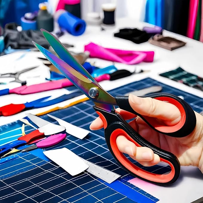 Scissors All Purpose, 9.5 Inch Premium Stainless Steel Scissors Heavy Duty Titanium Coating Sewing Fabric Scissor Cutting Fabric Leather, Hand Cutting Tools for Office, Home, School, Sewing and Crafts
