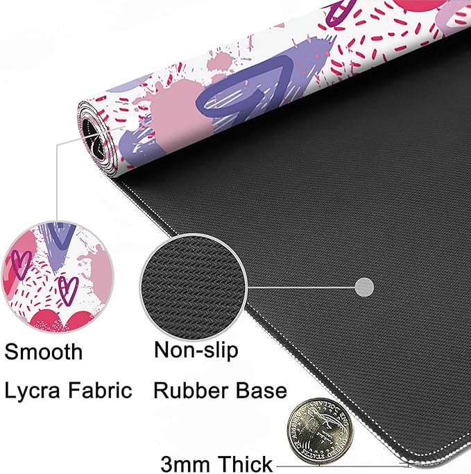 MIOAOSRT Desk Mat,Pink and Violet Hearts Gaming Mouse Pad,XXL Extended Mouse Pad Mat for Office,Computer,Keyboard with Non-Slip Base Stitched Eges Mousepad 35.4x15.75 inch