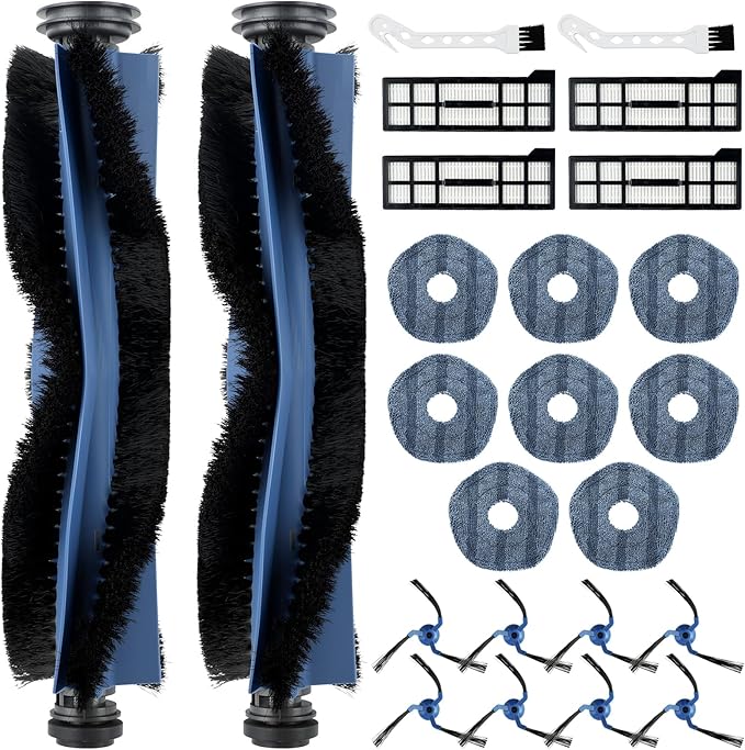 Resflyar 24 Pack X10 Pro Omni Replacement Parts for Eufy X10 Pro Omni Robotic Vacuum Cleaner Accessories Kit, 2 Roller Brushes, 4 HEPA Filters, 8 Mop Cloths, 8 Side Brushes, 2 Cleaning Brushes