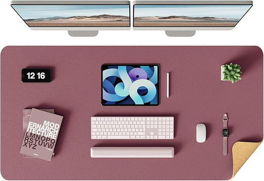 YSAGi Double-Sided Desk Pad, Leather Desk Mat, Eco Cork Desk Pad Protector, Large Mouse Pad for Desk, Waterproof Desk Blotter Pad, Desk Writing Pad for Office Work/Home(Cork+Dark Pink, 47.2" x 23.6")