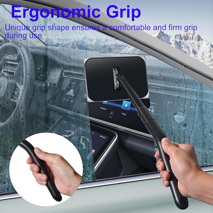 Car Windshield Cleaning Tool,Car Window Cleaning Wash Kit with 4 Reusable Microfiber Pads and 1 Spray Bottle,Extendable Long Handle Glass Wiper Cleaning Kit for Auto Glass, Trucks, SUVs, RVs, Home
