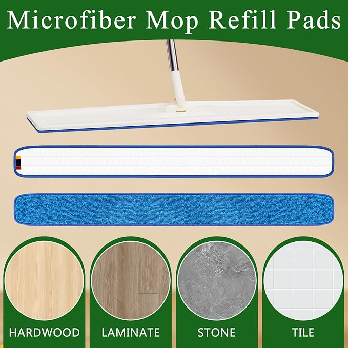 LOYIM 3 Pcs Large 48 Inch Commercial Replacement Microfiber Pads Reusable Wrestling Wet Mop Refill Pads for Flat Mop Frames Wet and Dry Use (Micronfiber & Cotton,Blue)