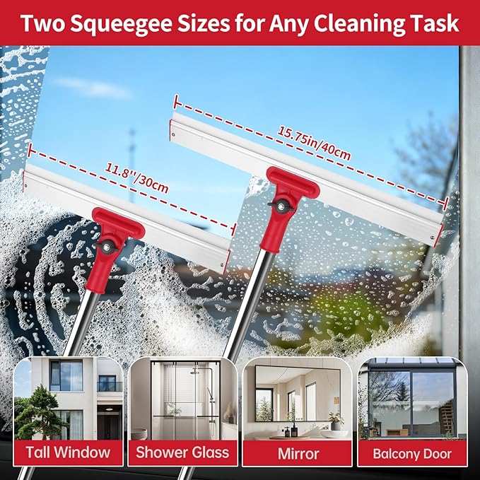 Wa.IE Jiemi Window Cleaner Tool Set, 86.6'' Window Washing Kit with 6-Section Extension Pole, Window Cleaning Tool with 2 Sizes of Rubber Squeegees, Window Squeegee for Home Car Glass Window Cleaning
