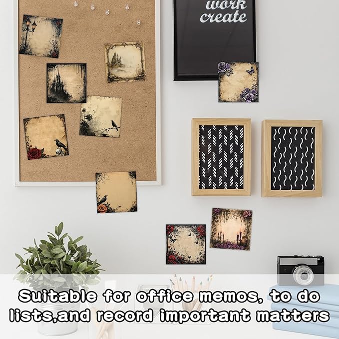 ZCPTZ 9 Pcs Gothic Style Notepads 3" x 3" Self-adhesive Goth Note Pads Memo for Office Work School Home Halloween Decor Supplies- 450 Sheets Reusable Gothic Sticky Notes