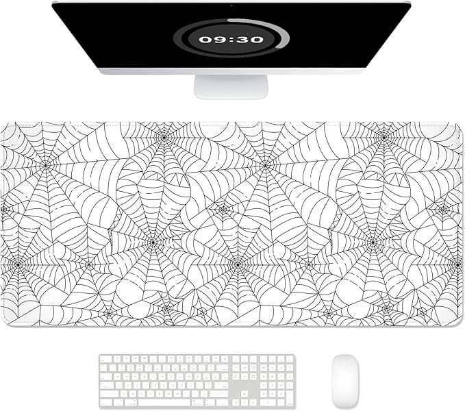 Auhoahsil Desk Mat, Ultra Large Mouse Pad, XXL Gaming Mousepad, Pretty Desk Pad, Big Extended Full Size Desktop Desk Matt for Keyboard, Laptop & Computer, 35.5 x 15.7 in, White Goth Spider Web