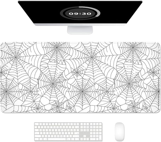 Auhoahsil Desk Mat, Ultra Large Mouse Pad, XXL Gaming Mousepad, Pretty Desk Pad, Big Extended Full Size Desktop Desk Matt for Keyboard, Laptop & Computer, 35.5 x 15.7 in, White Goth Spider Web