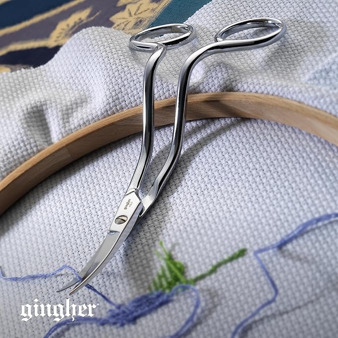 Gingher Double-Curved Embroidery and Appliqu Scissors (6 in.) for Cutting Threads Close to Fabric Sharp and Smooth Cuts