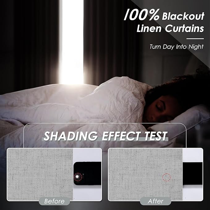 Silver Grey Linen Curtains for Bedroom Black Out 96 Inch Long Full Blackout Back Tab Pocket Curtains for Living Room Neutral Rustic Insulated Light Blocking Drapes 96 Inches Long 2 Panels 8 Ft