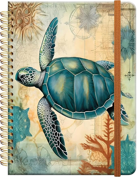 Ruled Spiral Writing Notebook,A5 Hardcover Lined College Journal for Women Lady Girl,Strong Twin-Wire Binding with Premium Paper,8.4" X 6",Perfect for School,Office,Home Gifts(tropical sea turtle)